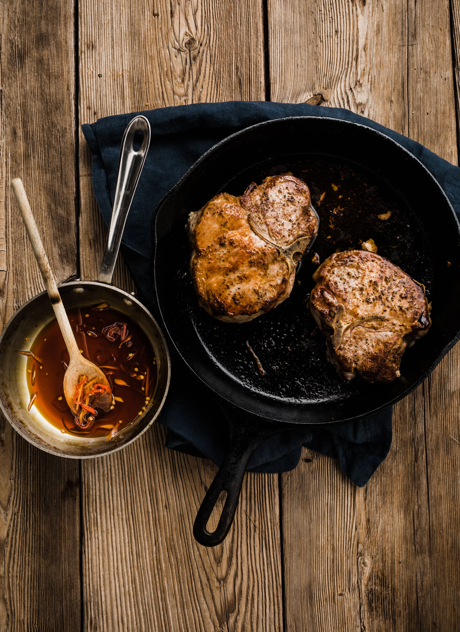 Pan-Seared Pork Chops with Ginger Chili Cider Gastrique