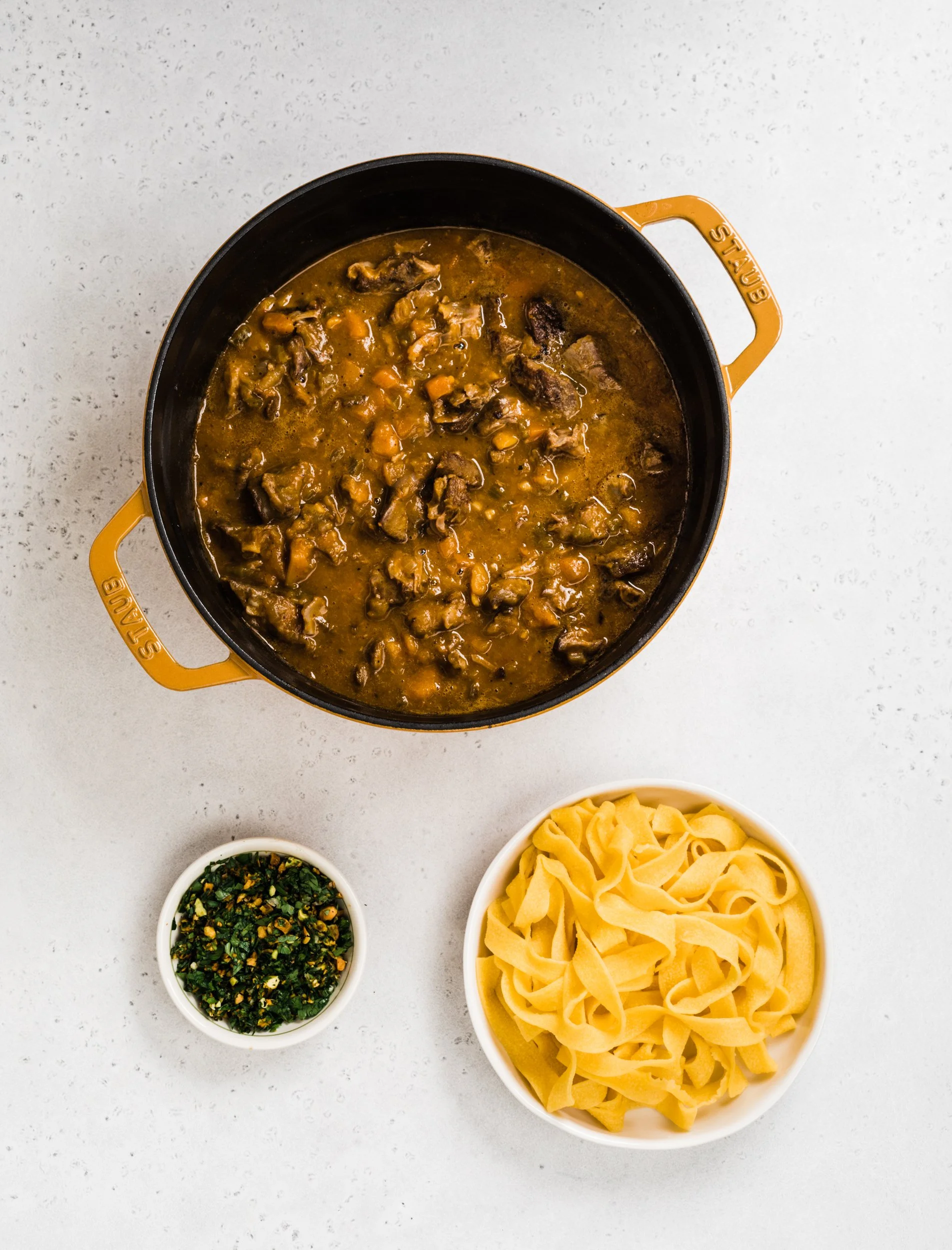 Fragrant Lamb Ragù with Dates, Honeynut Squash, Papardelle and Pistachio Gremolata