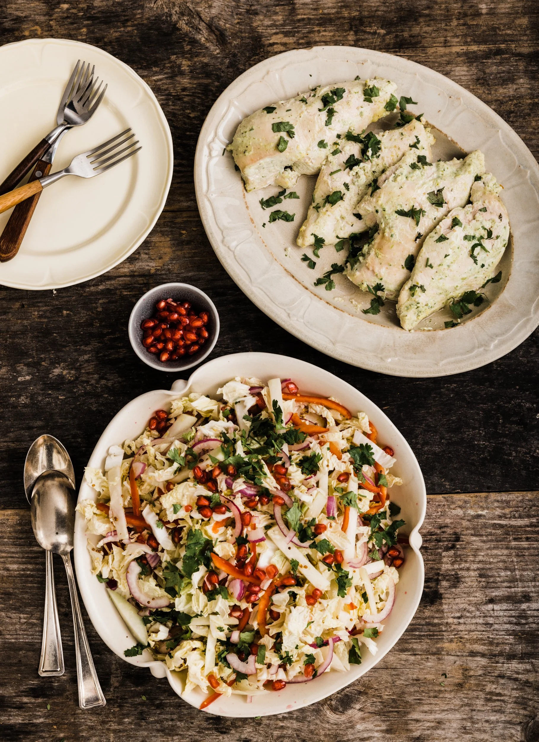 Spiced Yogurt Chicken with Crunchy Winter Slaw
