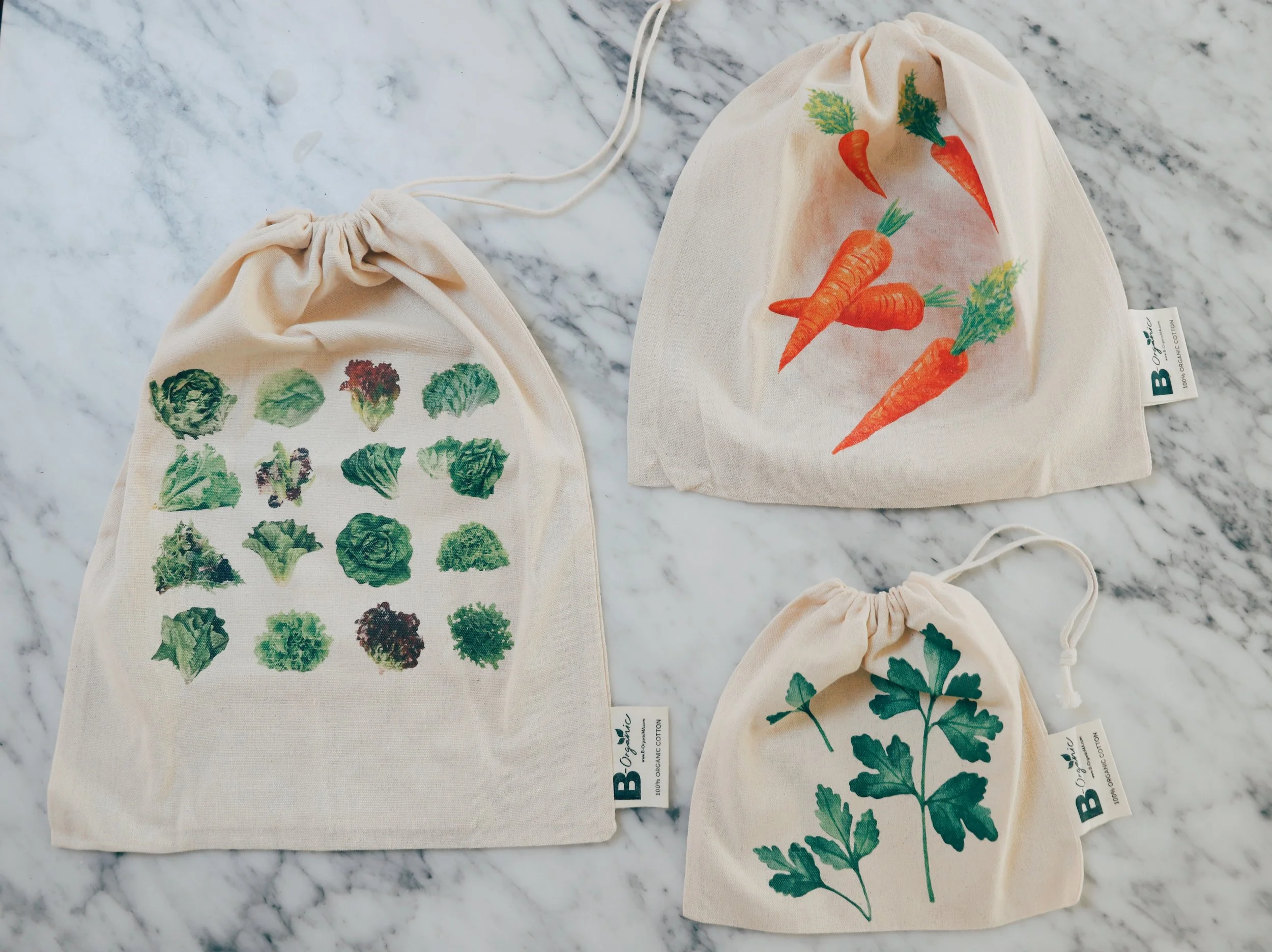 Set of 3 EB/EW Organic Cotton Produce Bags, Valentine’s Day 2023