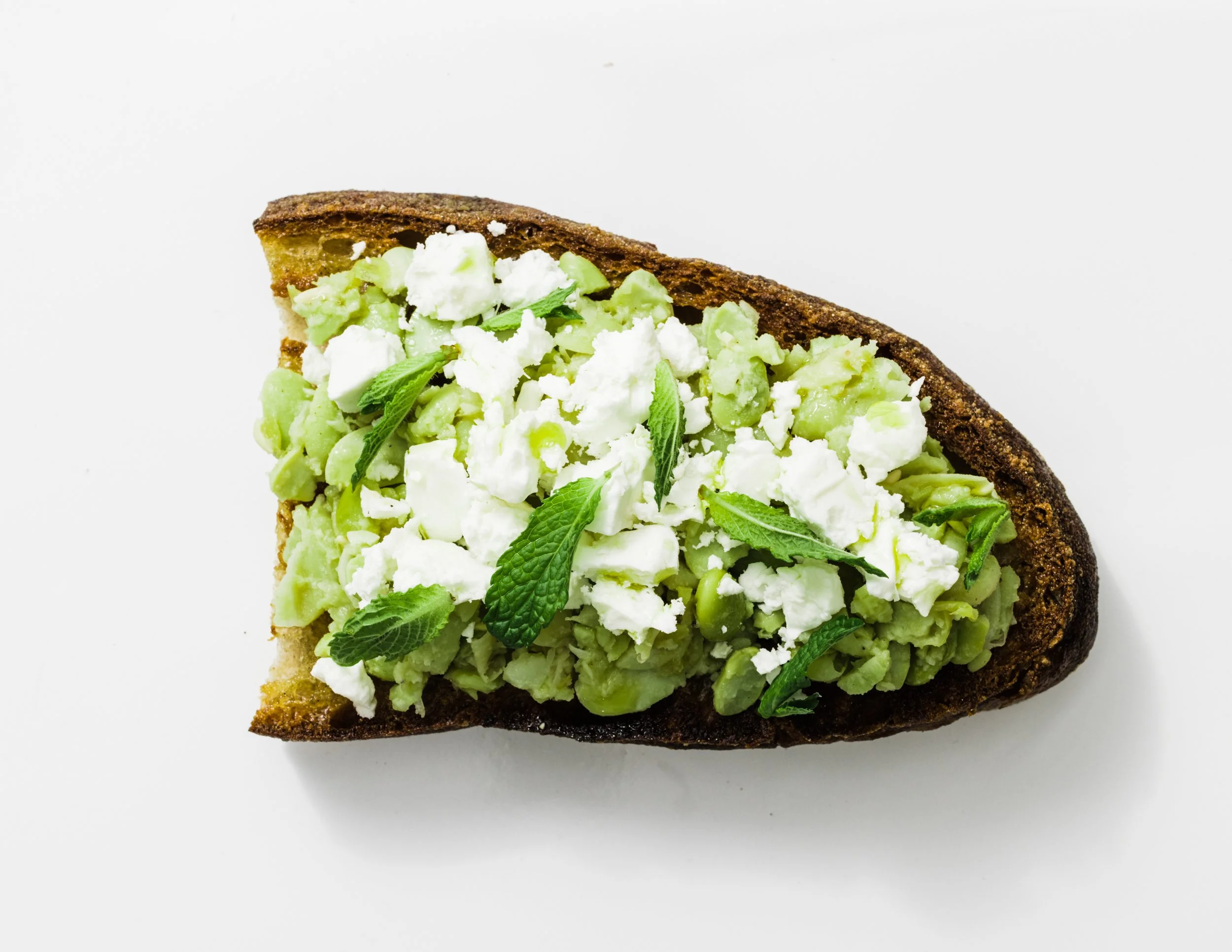 Fava Bean Mash on Toast with Feta and Mint