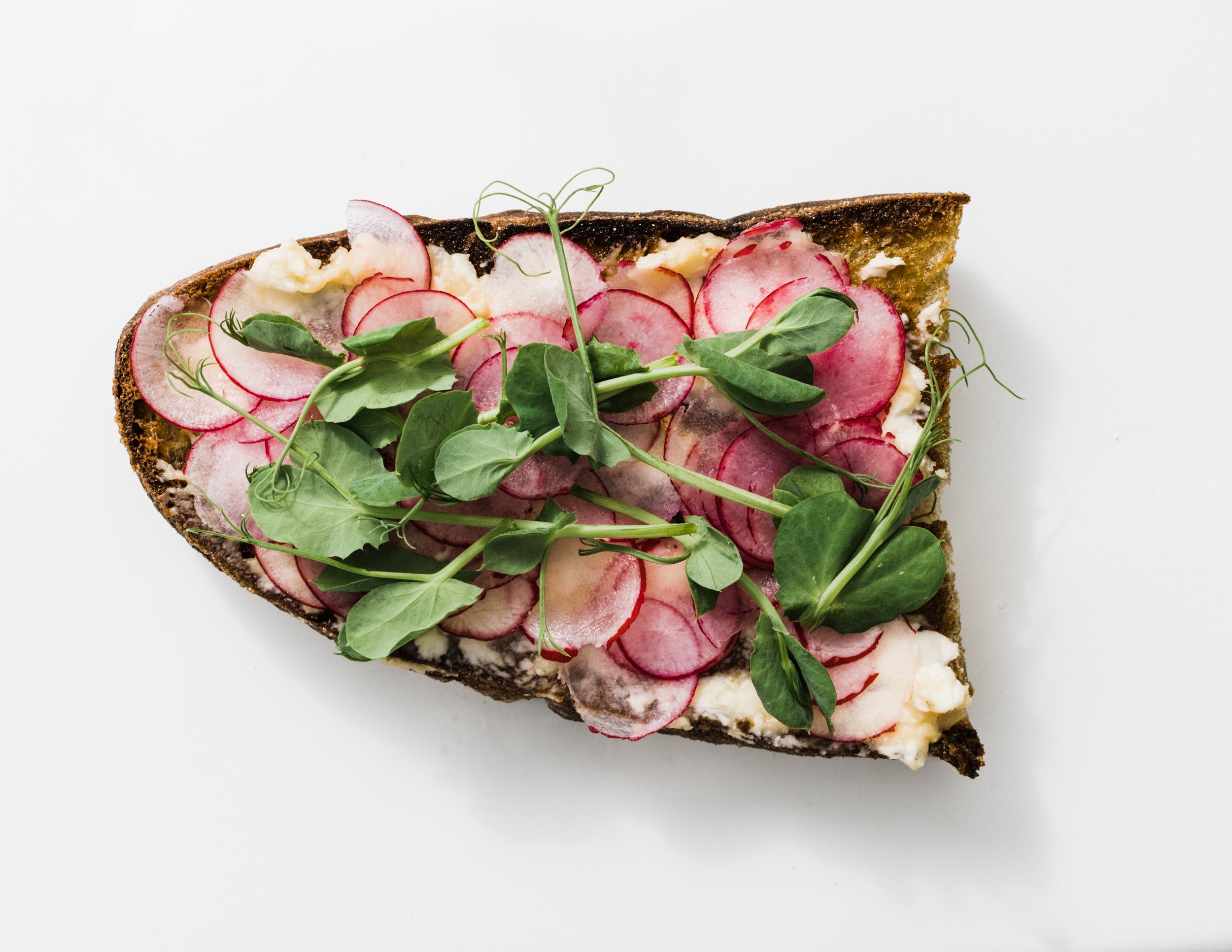 Miso Butter on Toast with Shaved Radishes and Pea Shoots