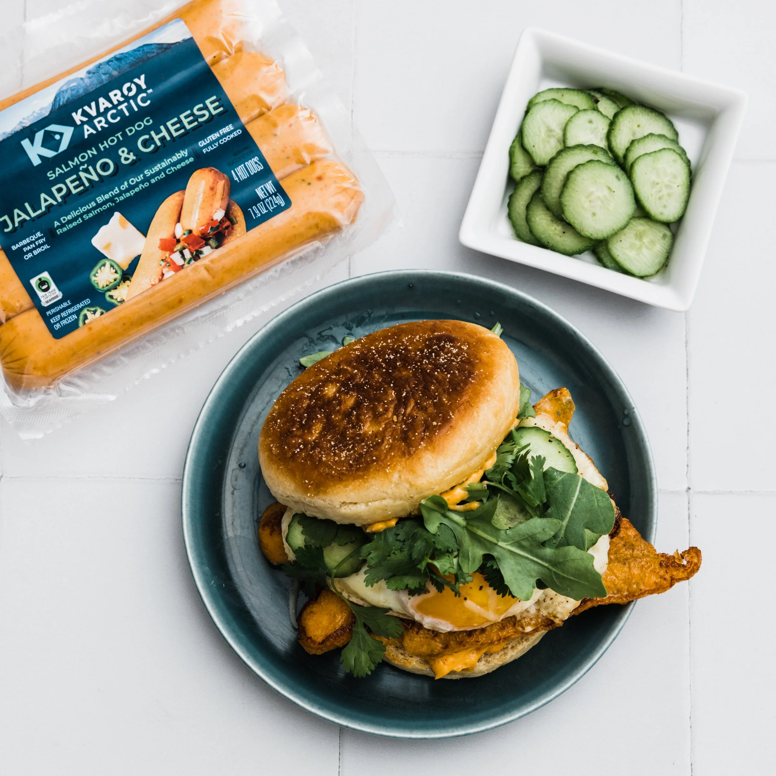 Spicy Kvaroy Salmon Hot Dog Breakfast Sandwich
