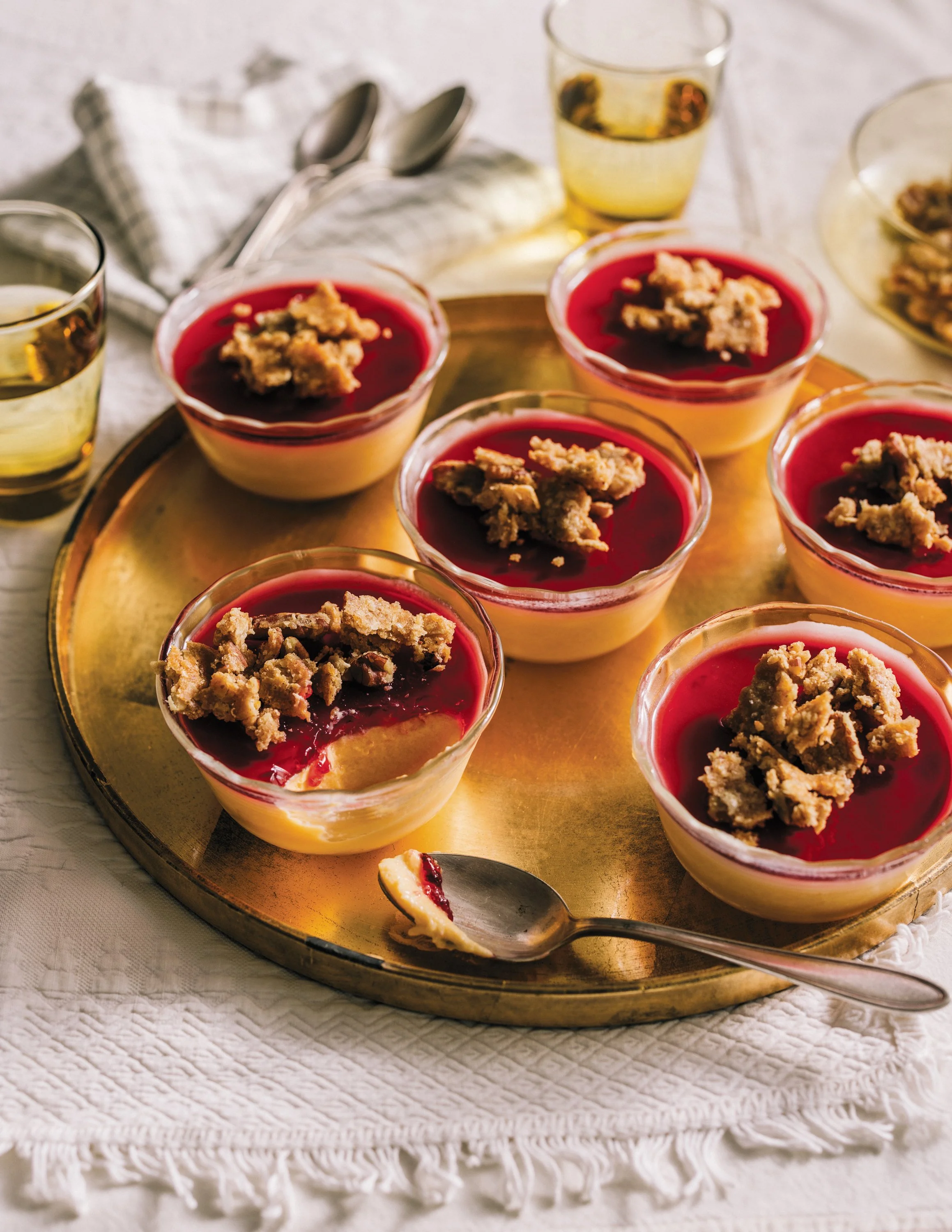 Butternut Panna Cotta, Cranberry Gel, Miso Streusel