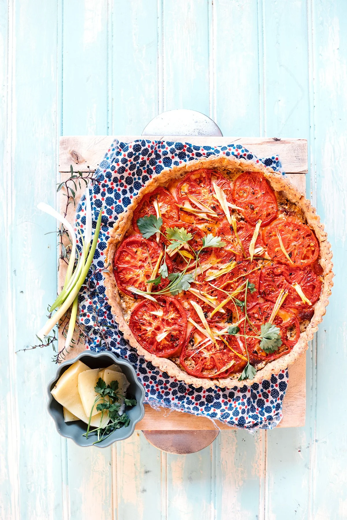 Tomato Tart with Mustard, Hazelnuts and Manchego