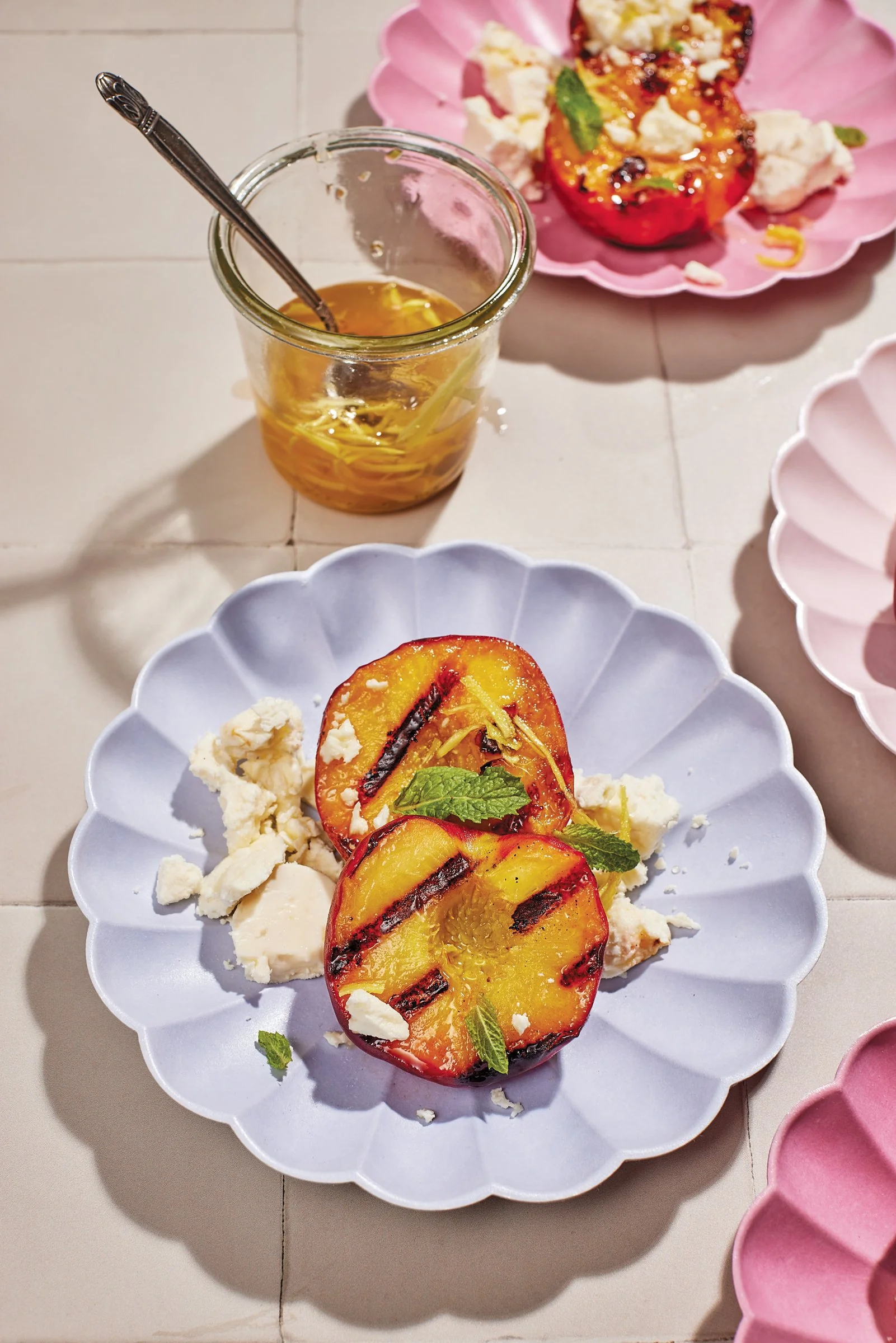 Grilled Peaches with Feta and Ginger Honey