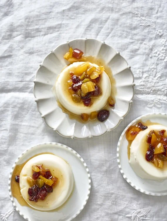 Goat Milk Panna Cotta with Dried Fruit Compote