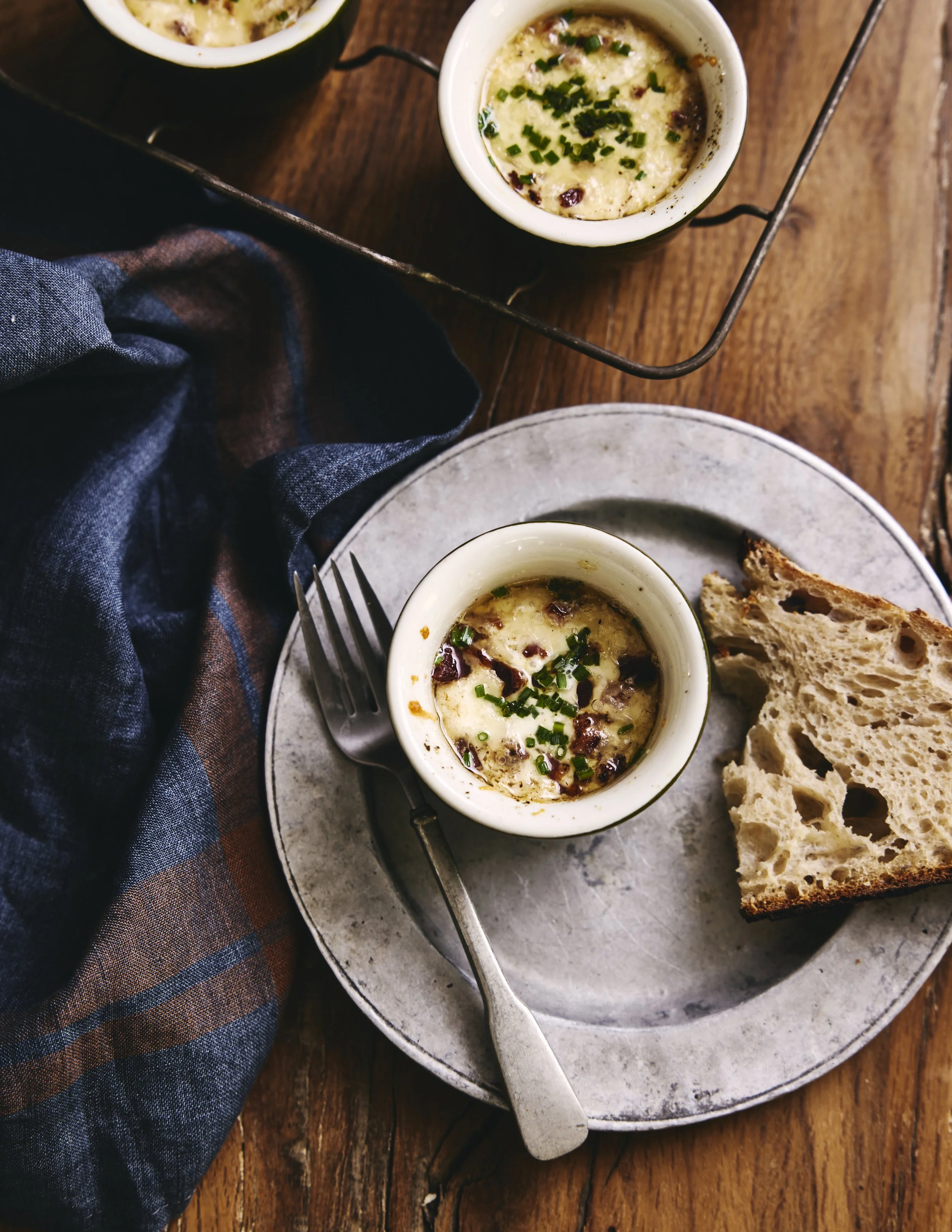 Shirred Eggs with Thick-Cut Bacon and Chives