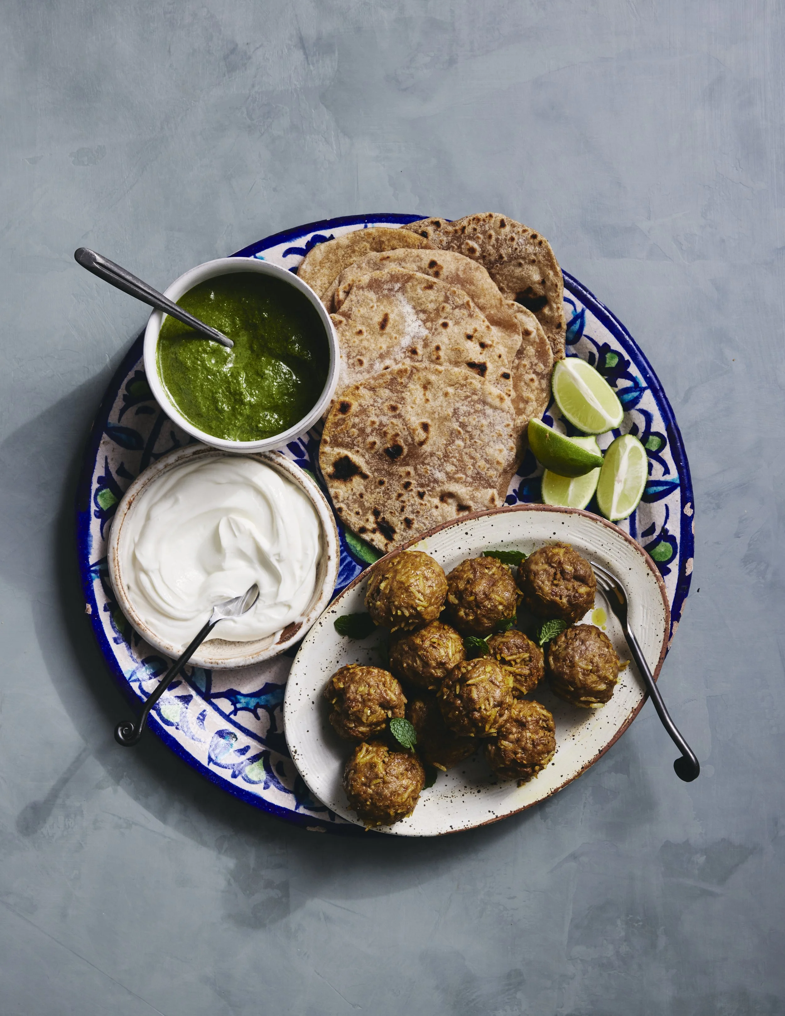 Lamb Meatballs with Cilantro Chutney and Lime Yogurt