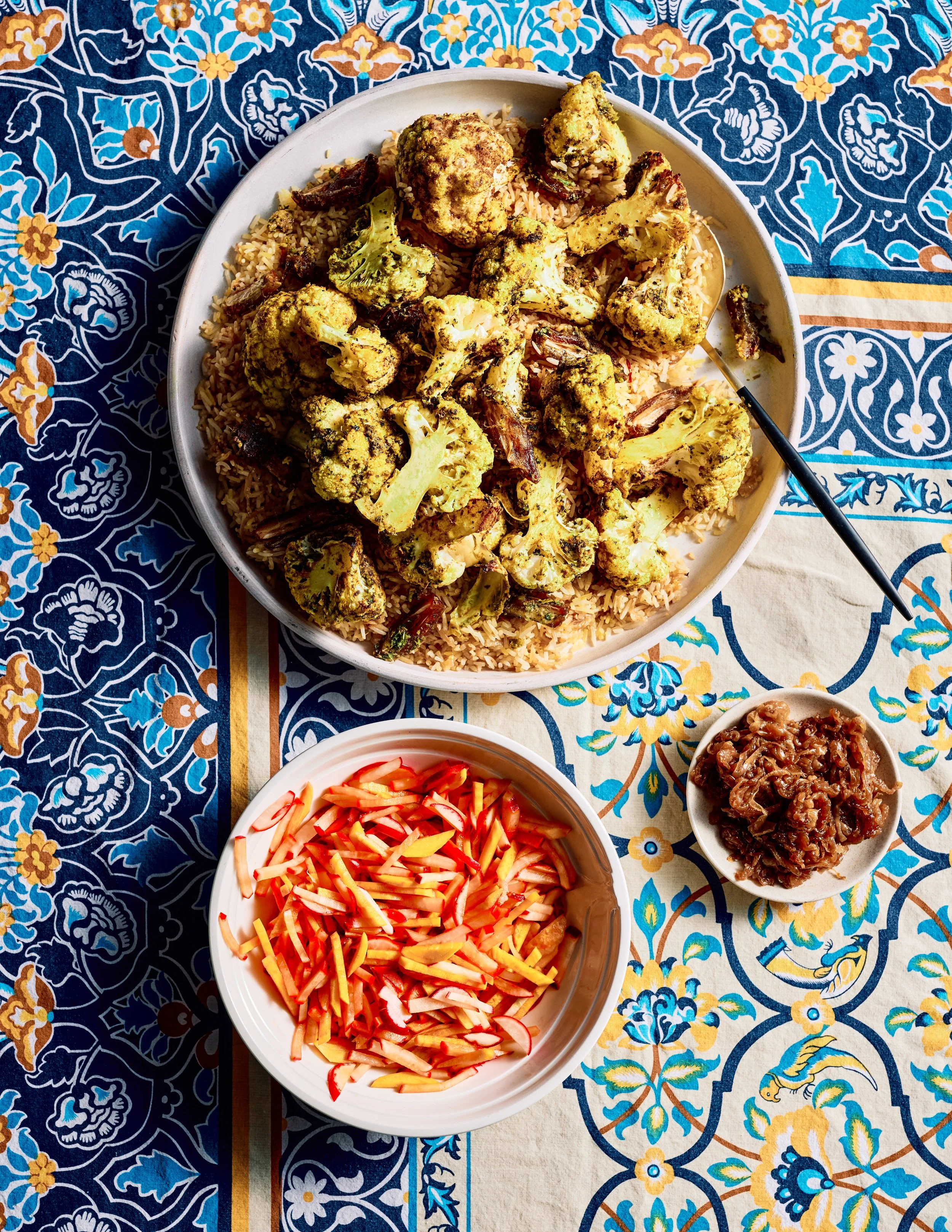 A Sweet-Spiced Memory: Roasted Cauliflower and Dates Over Saffron Rice