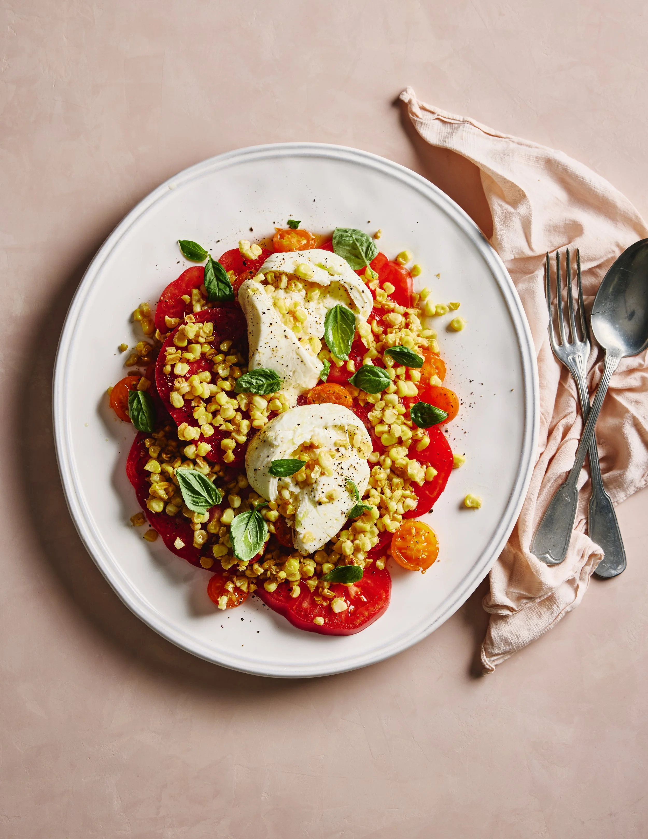 Heirloom Tomato, Roasted Corn and Burrata