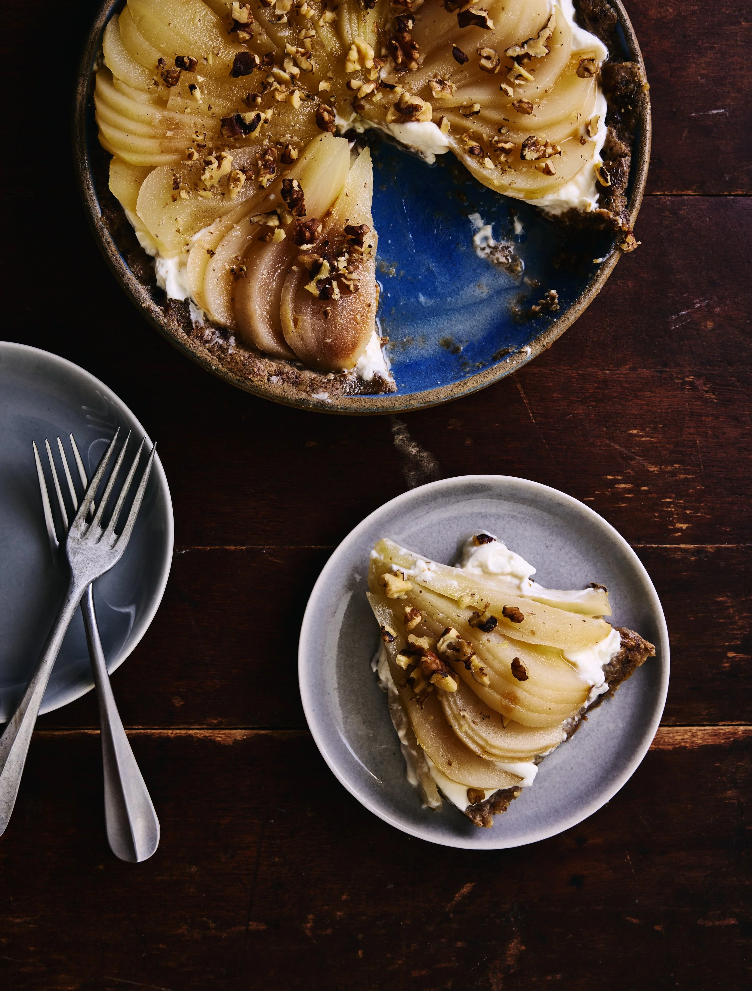 Honey Cardamom Poached Pear Tart