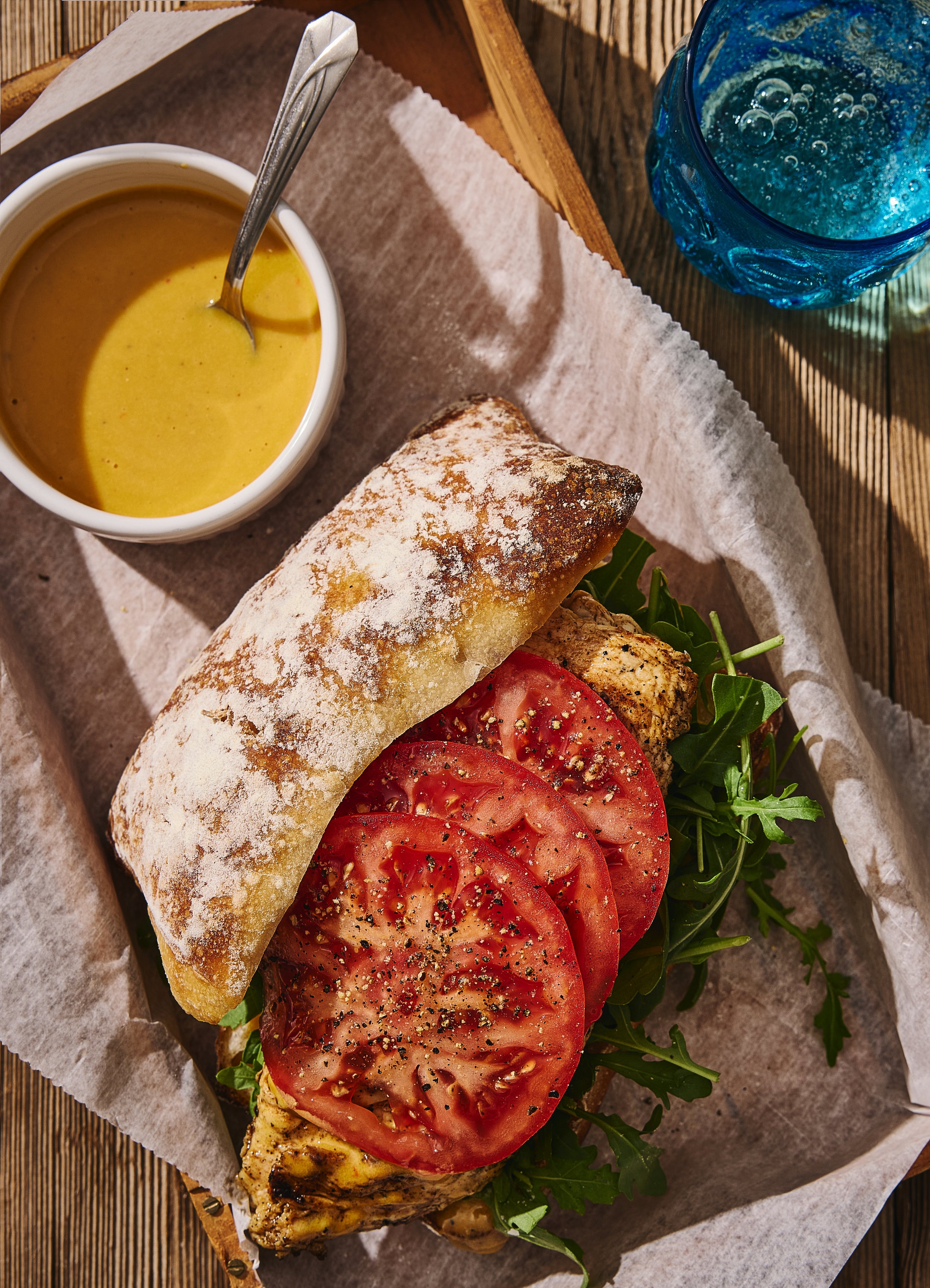 Flattened Chicken Sandwiches with Arugula and Eight-Anchovy Dressing