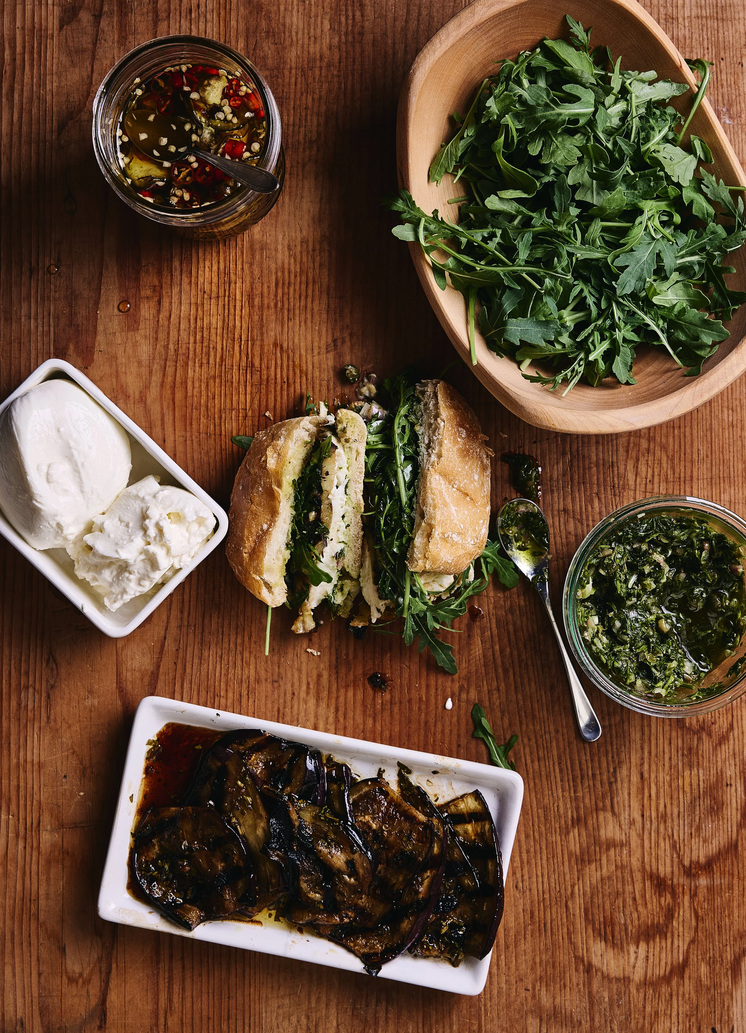 Grilled Eggplant Sandwiches with Burrata and Fermented Hot Pepper Honey