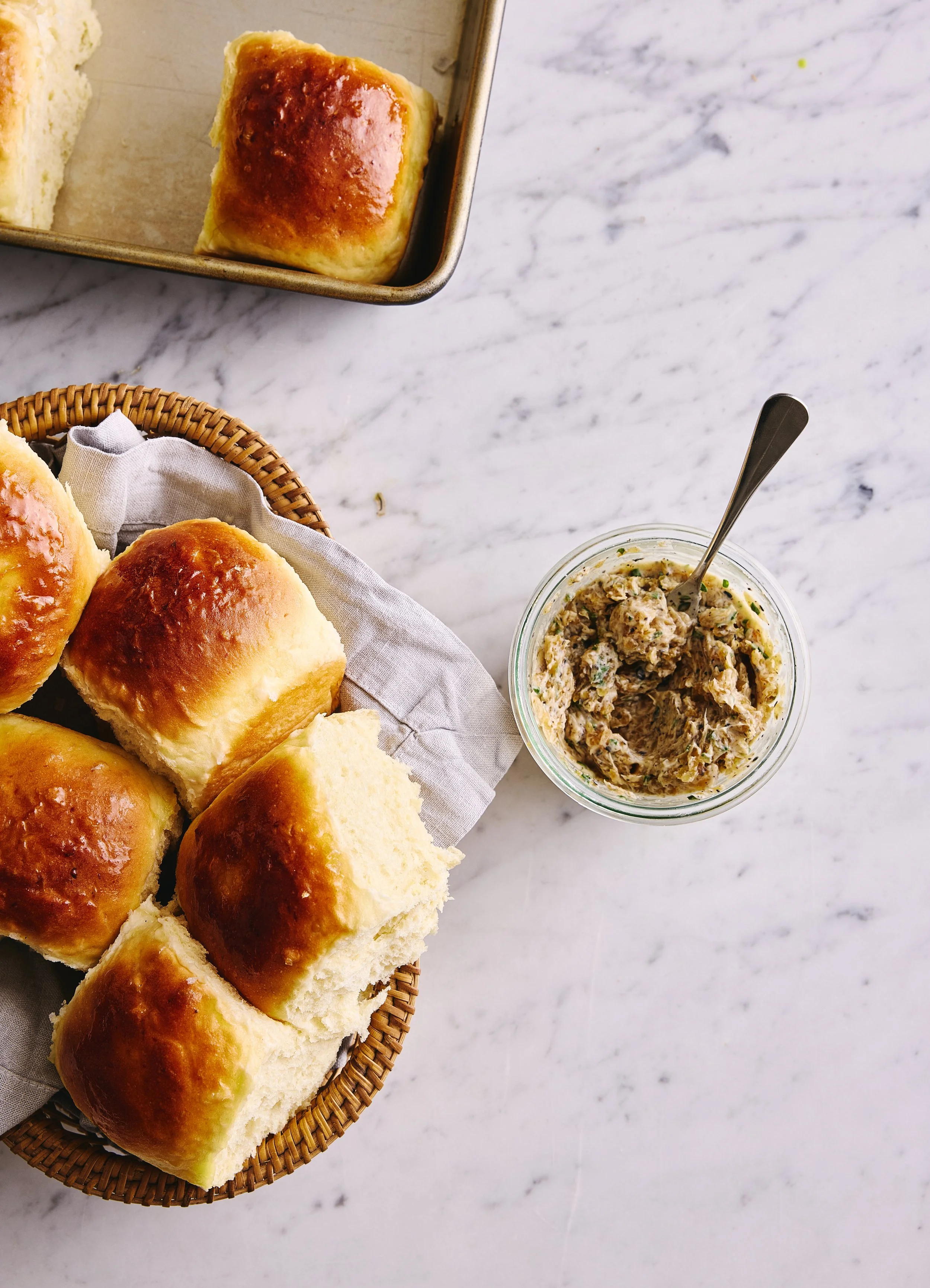 Potato Dinner Rolls with Charred Onion Butter