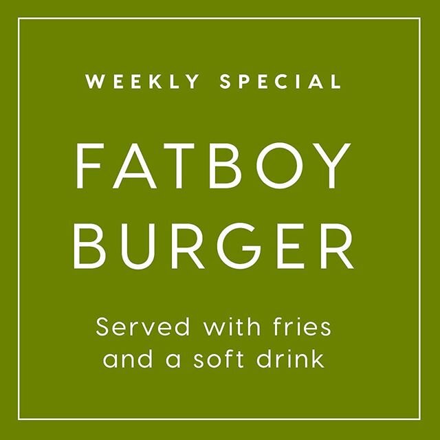 Our FatBoy is on special all week!!! 6oz. AAA beef patty with lettuce, tomato, onion, pickles, bistro sauce, mustard and chili. Served with home made Fries and a soft drink (Pepsi or 7-up Can) for $14. Call for pick up or delivery! We open at 11:30 t