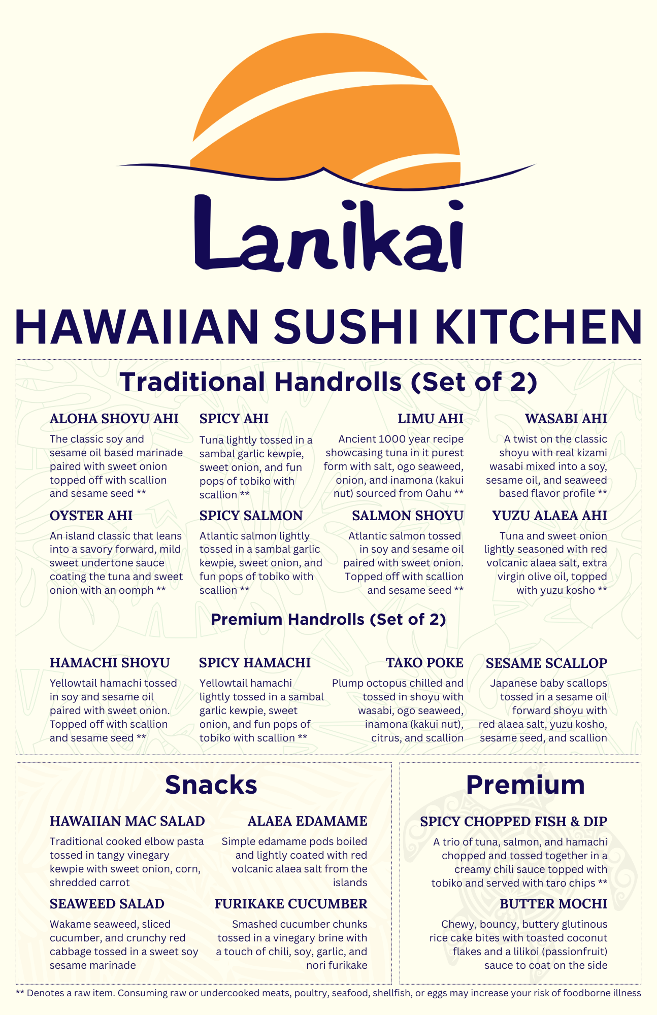 Lanikai Sushi Handroll Menu