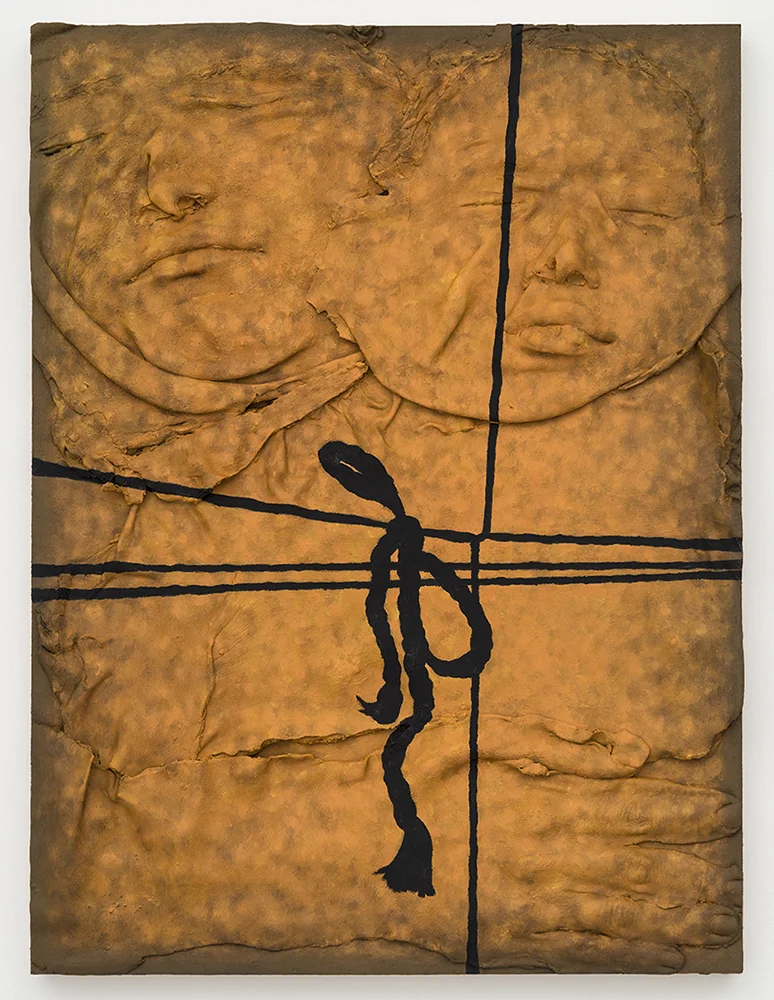 Pack (Martha and Caleb) , Oil paint, urethane resin, epoxy, and spray paint on wood panel, 16 x 12 in., 2014