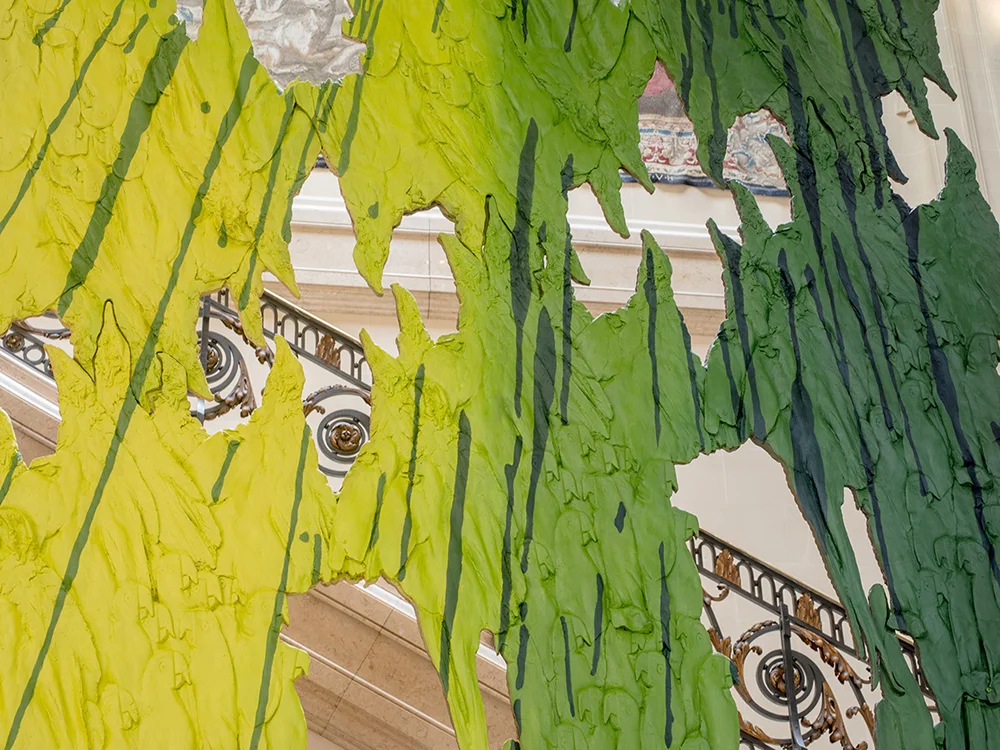 REJUVENATE AND REPEAT - Installation view at the Institute of Fine Arts - New York University, Oil paint, acrylic paint, urethane resin, fiberglass, epoxy, foam, steel hardware, 19.5 ft x 8.5 ft x 3 in., 2016-17, detail view