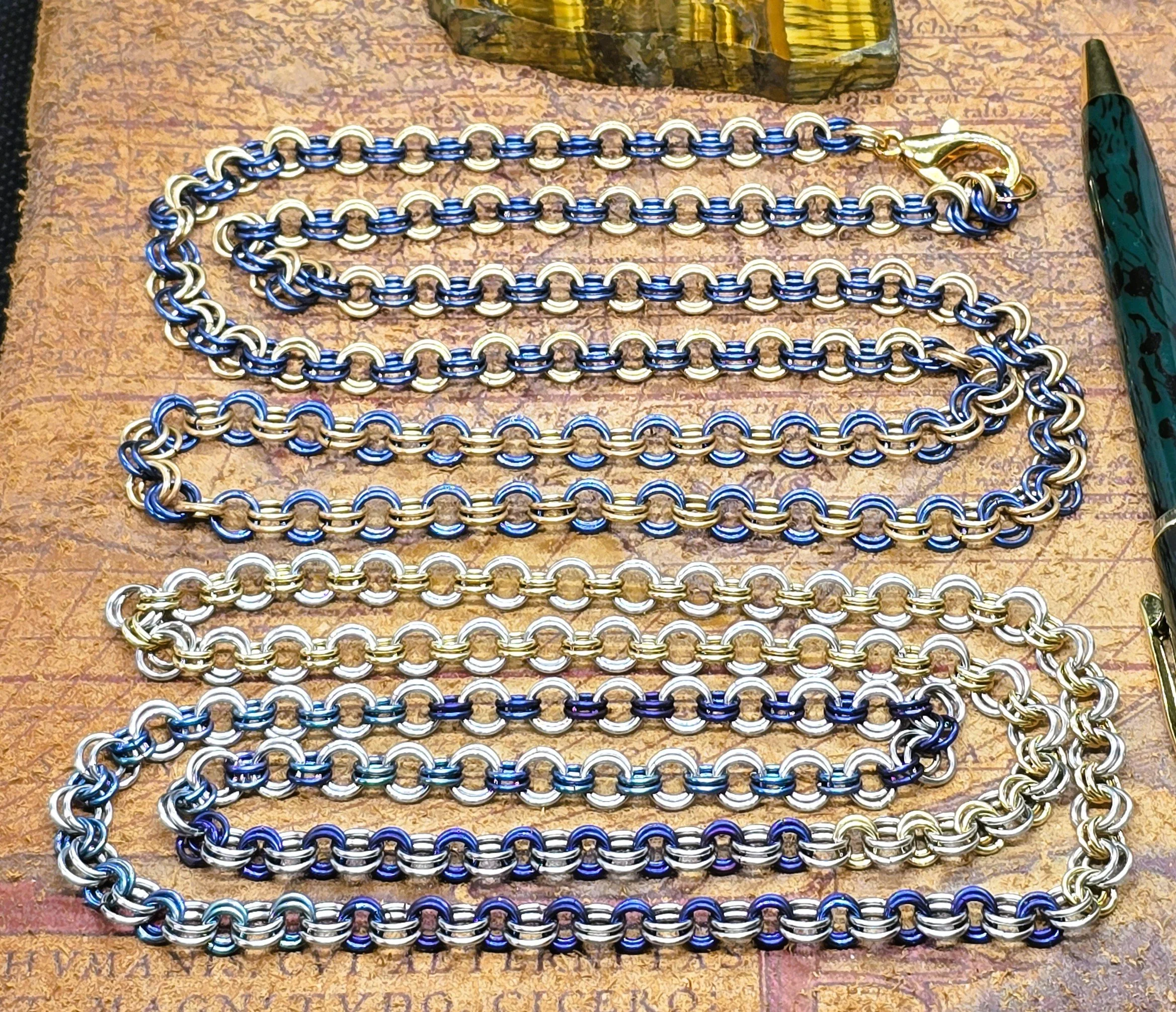 Necklace two Japanese weave Brass and Niobium.jpg