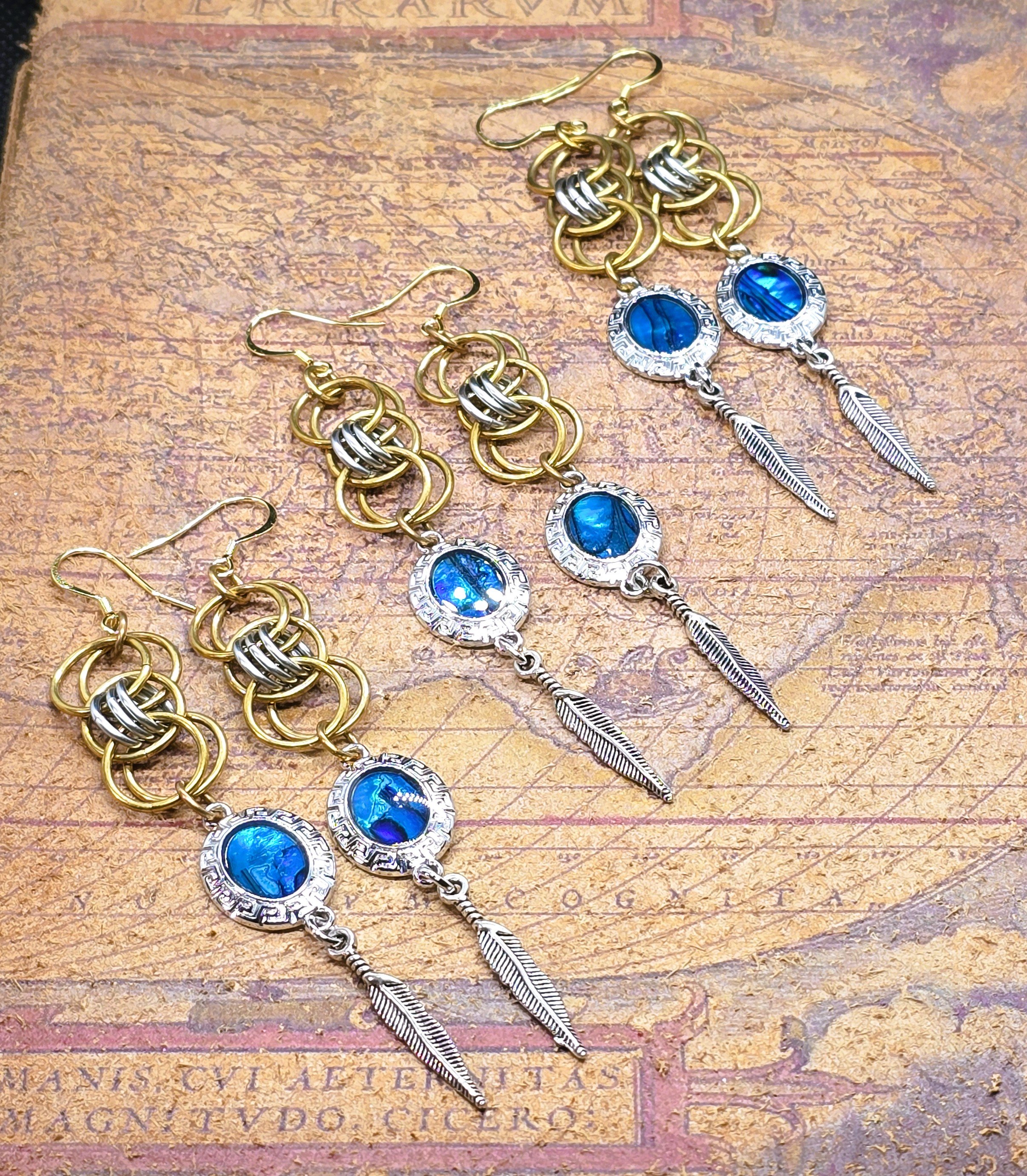 Earrings three Celtic weave blue pearl.jpg
