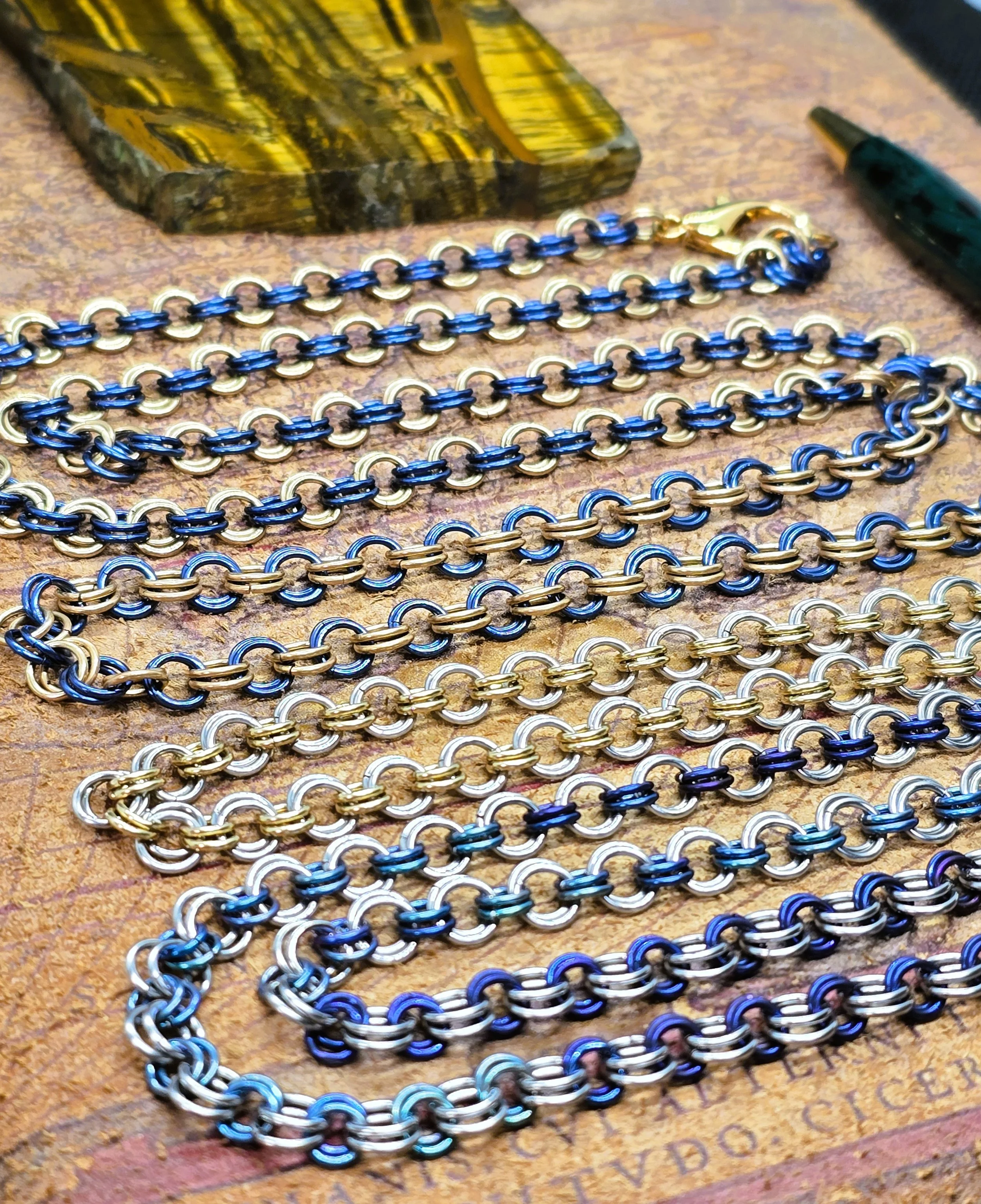 Necklace two Japanese weave Brass and Niobium 2.jpg