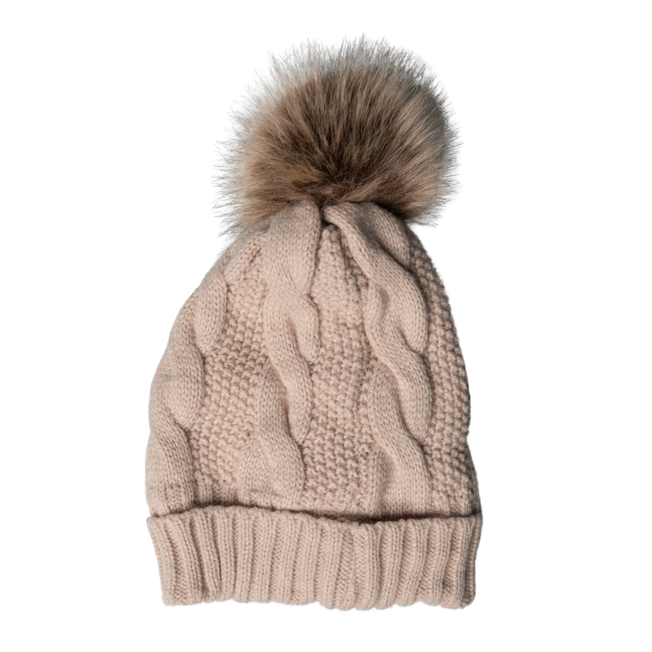 Grey fur band hat with pompom