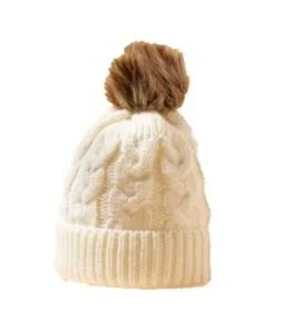 Toddler-Sized Cream Pom-Pom Hat