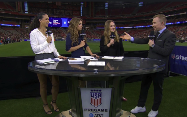 Jamie on the desk at the USWNT match