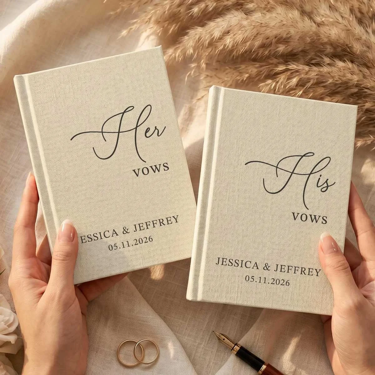 Linen Wedding Vow Books Set