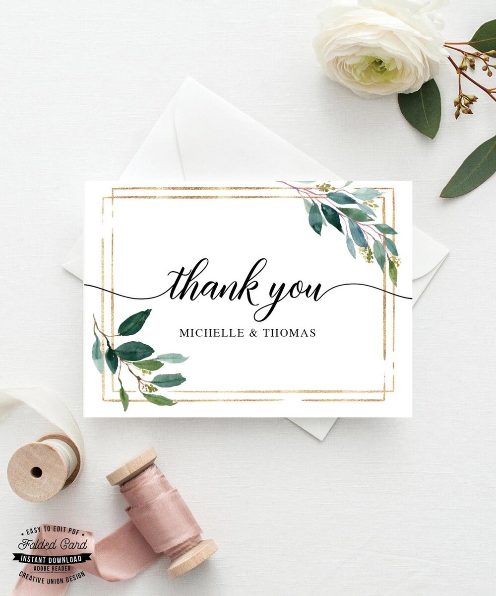DOVE Thank You Card Template Elegant Minimal Editable Instant Download Modern Wedding Thank You Folded Card Printable