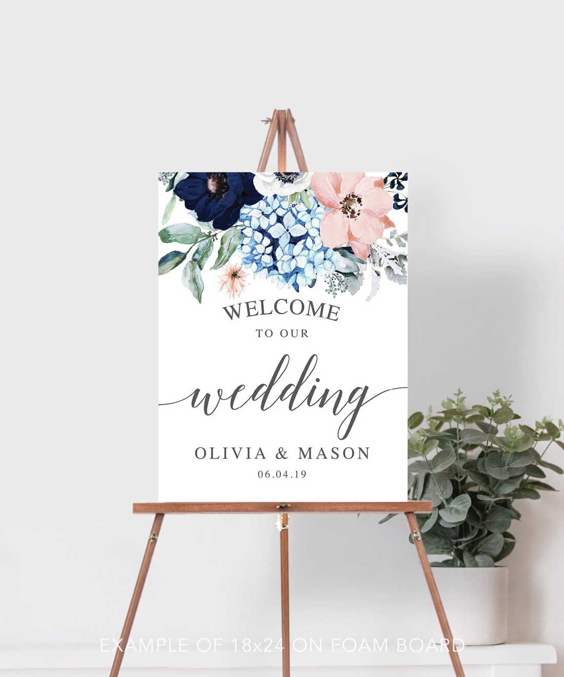 Navy Blooms Welcome Sign