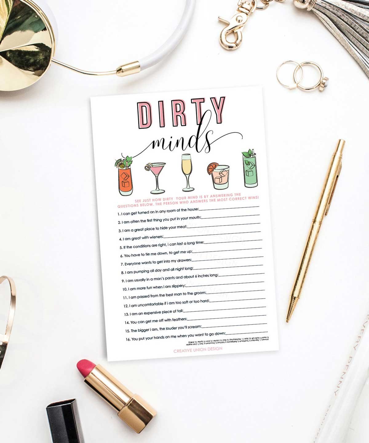 Printable Dirty Minds Bachelorette Party Game