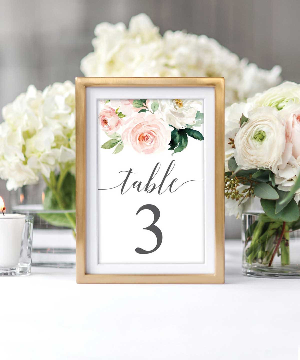 Pink Flowers Table Numbers Template
