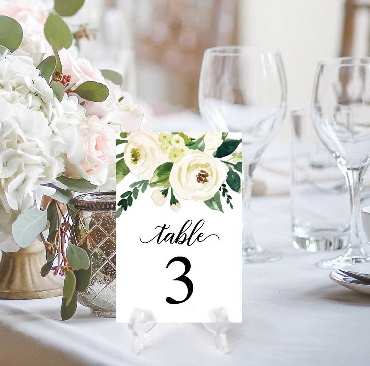 White Roses printable table numbers