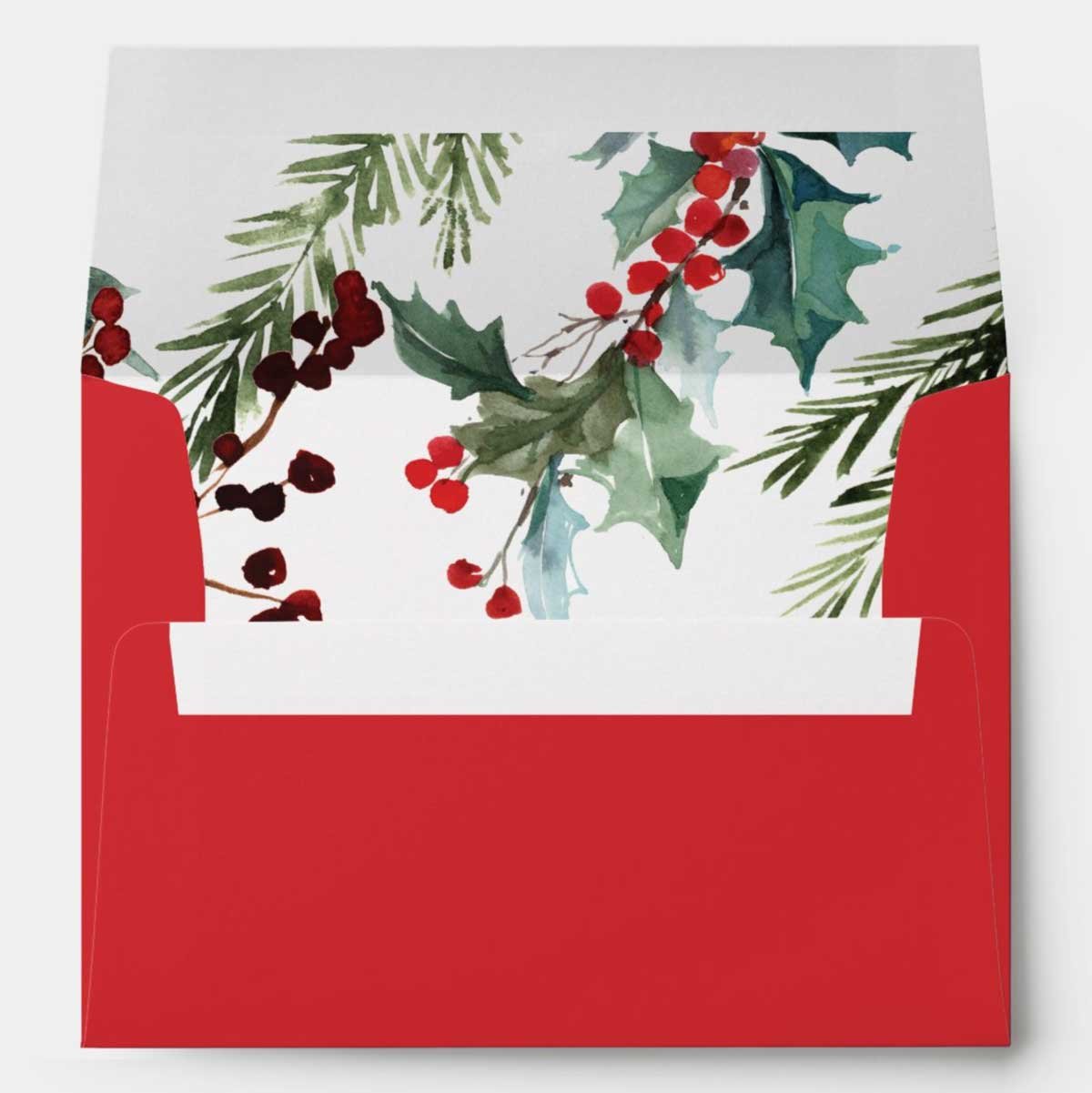 red envelopes with christmas holly