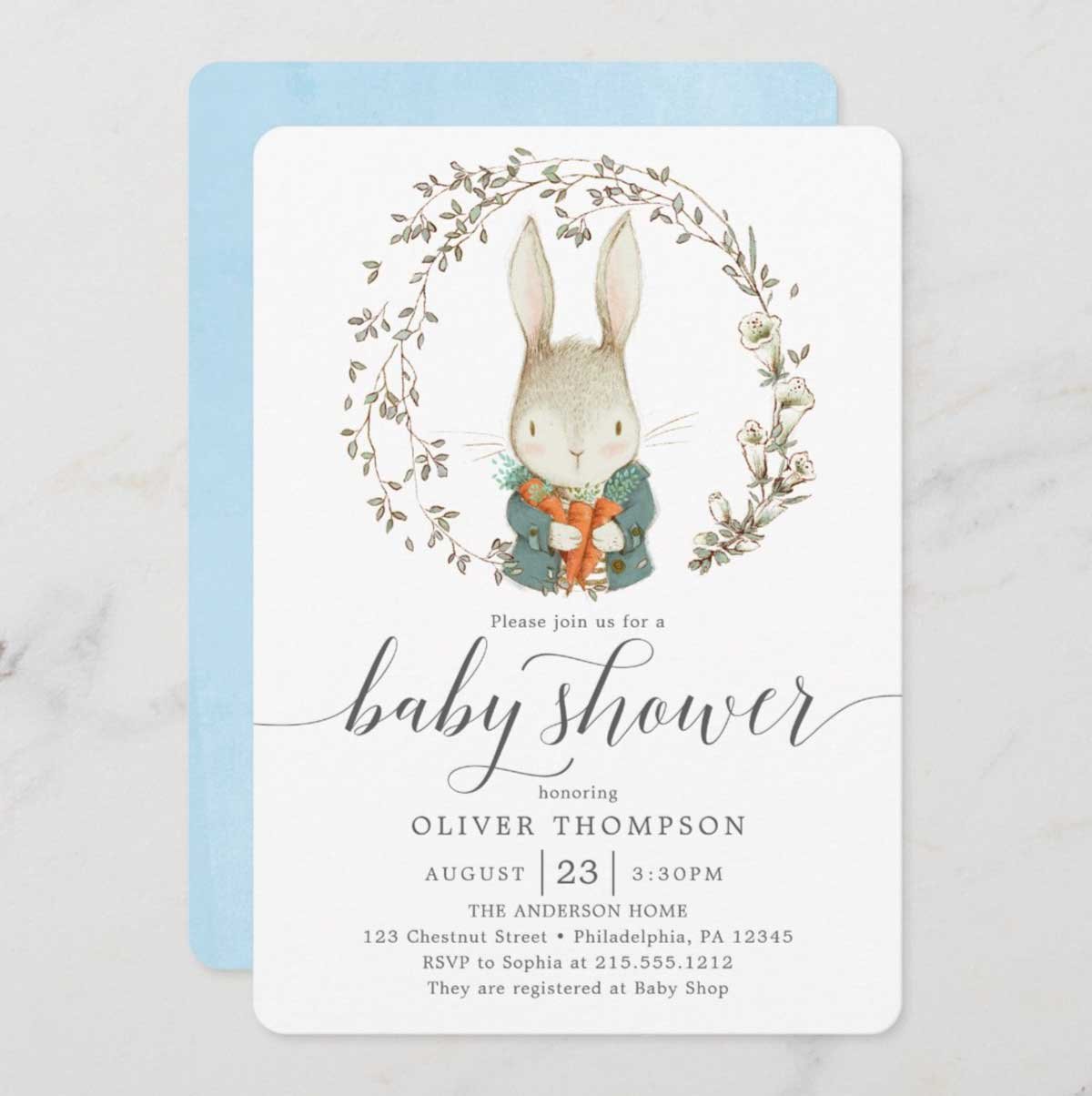 Vintage Rabbit Baby Shower Invitation
