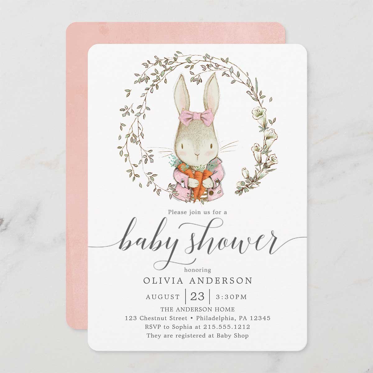 Girl Vintage Rabbit Baby Shower Invitation