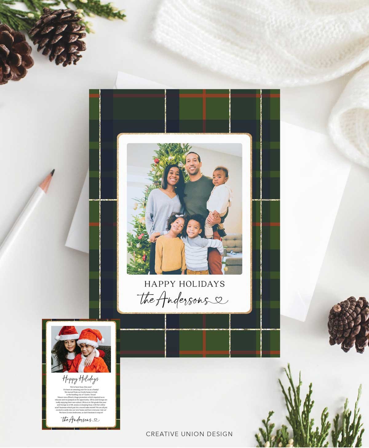 Printable family christmas card plaid