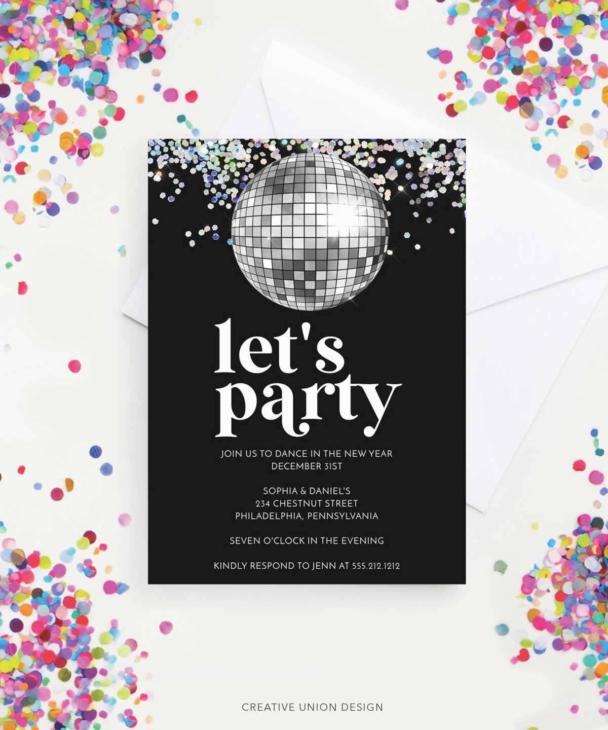 Let's Party Disco Ball Invite