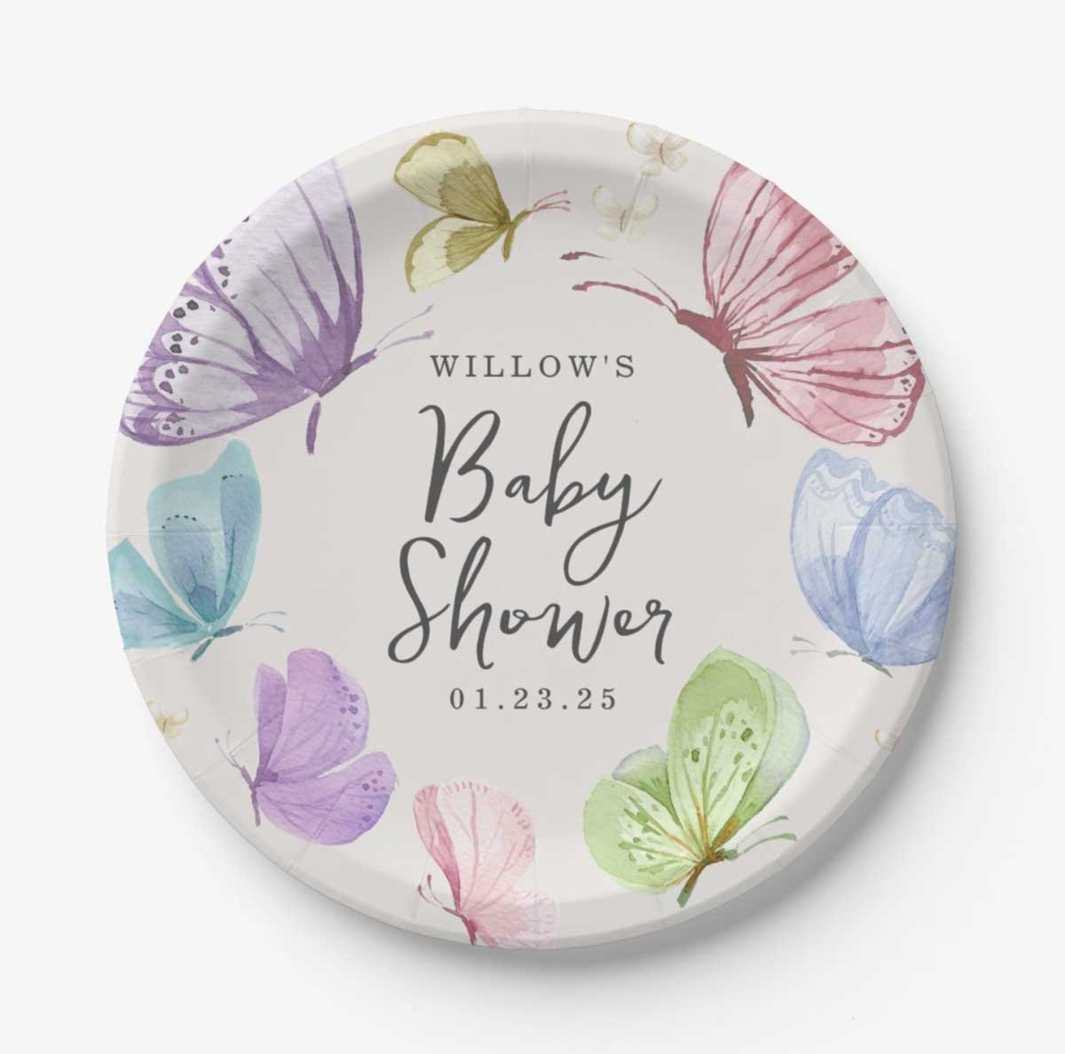 butterfly baby shower paper plates