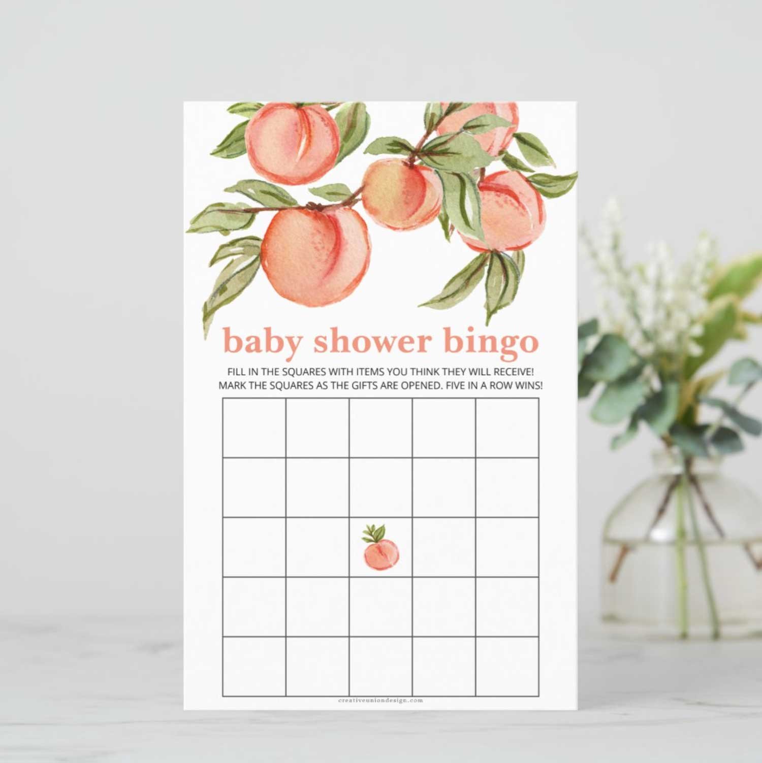 peach baby shower bingo