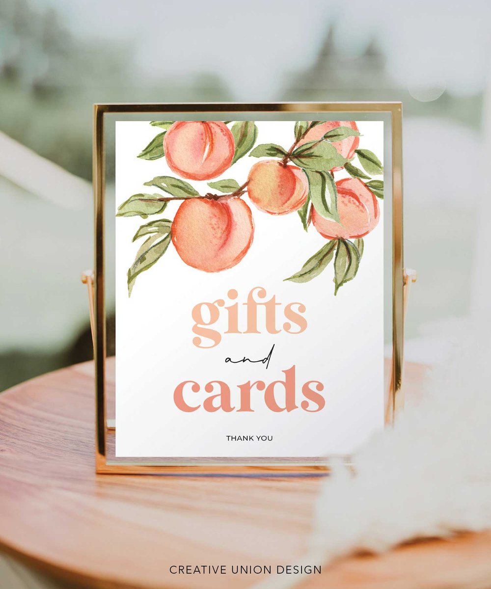 peach baby shower gift card sign
