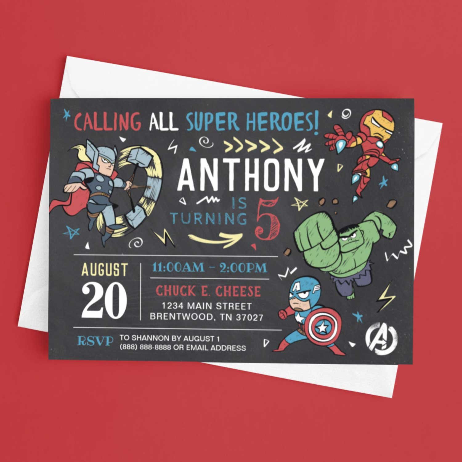 Avengers birthday party invitation
