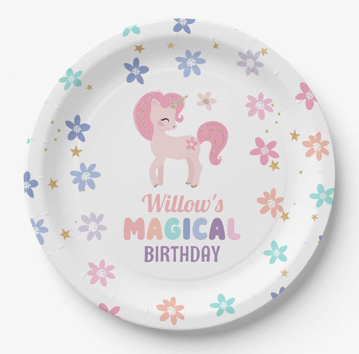 unicorn rainbow birthday paper plates