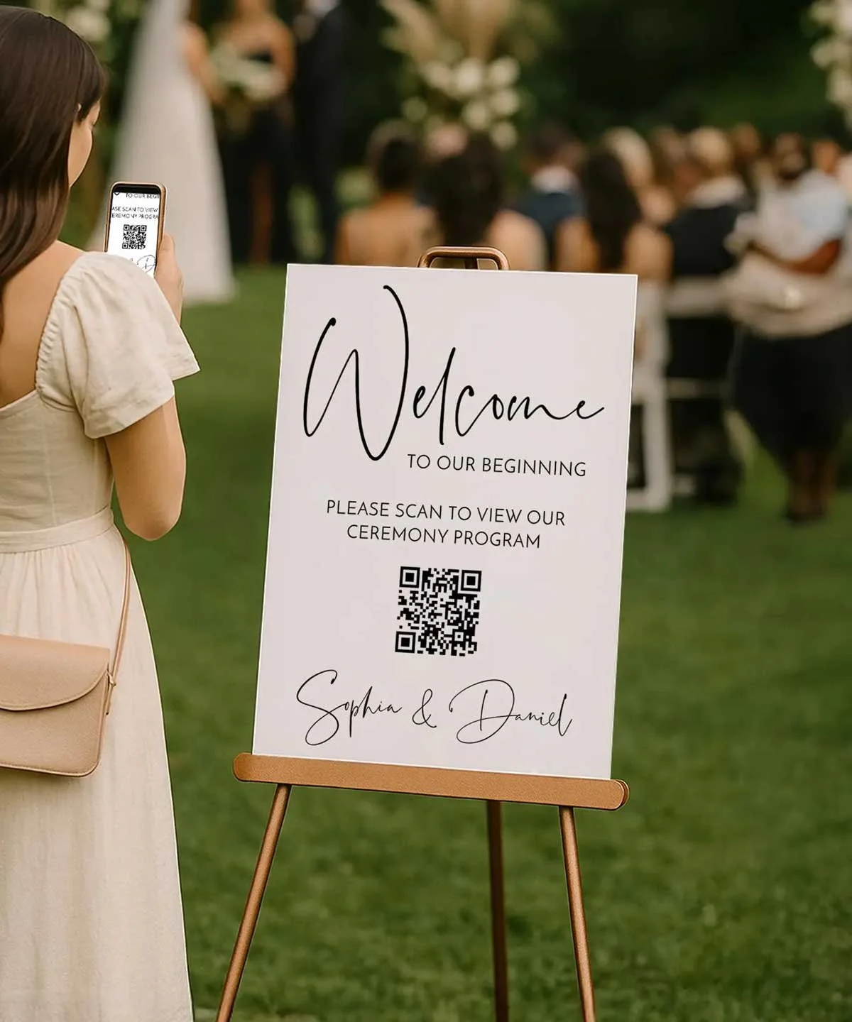 QR code wedding program sign