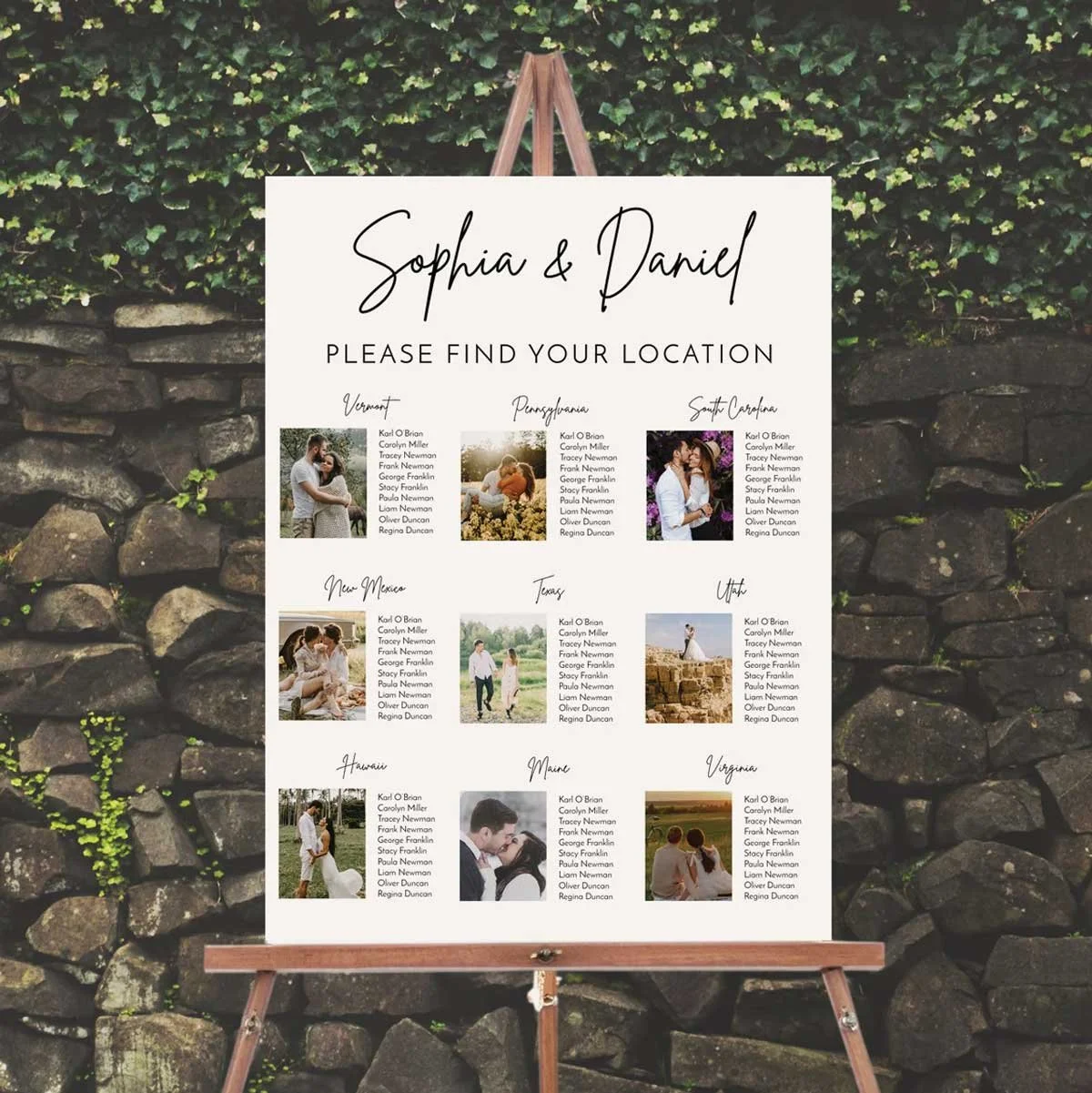 Modern Minimalist Wedding Seating Chart with Photos