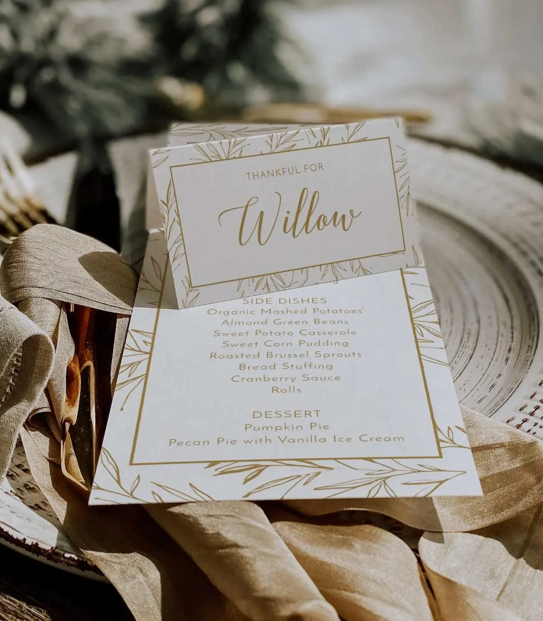 Thanksgiving Place Cards and Menu Template