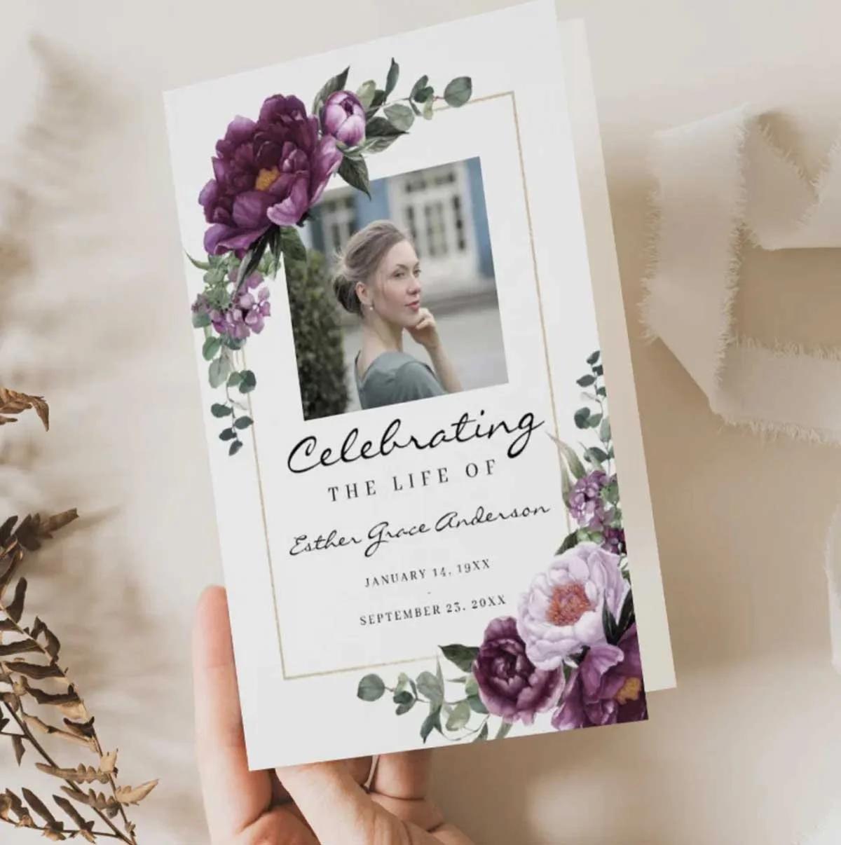 Plum Celebration of Life Folded Funeral Program