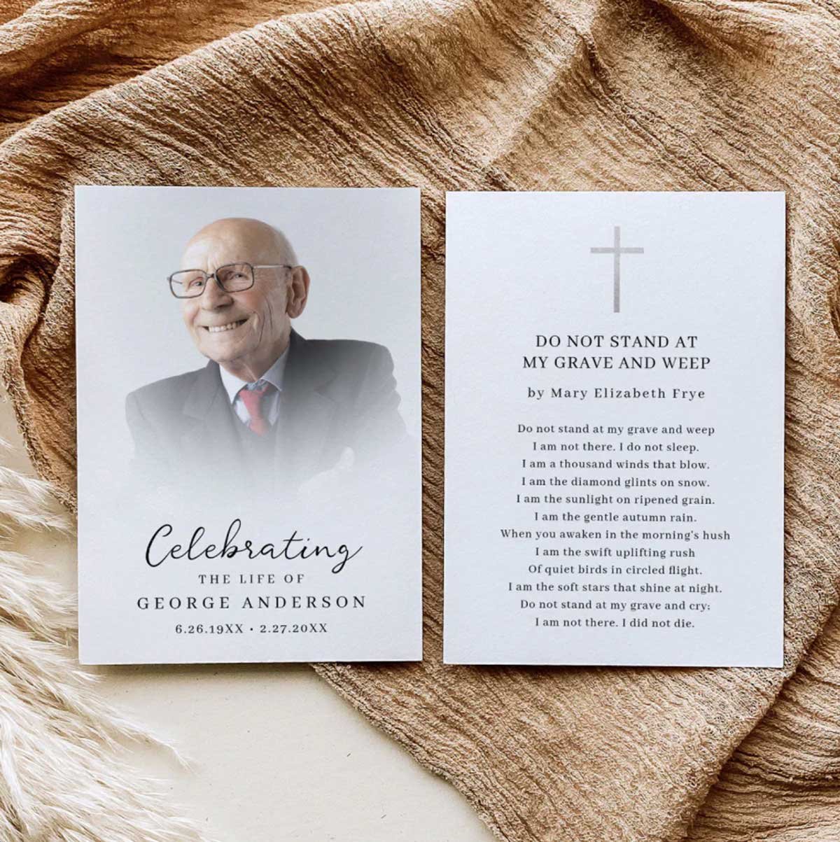Simple Funeral Memorial Prayer Photo Card